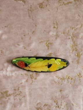 HAIR CLIP | Hand-Painted Leaf Barrette with Ladybugs - Yellow & Green